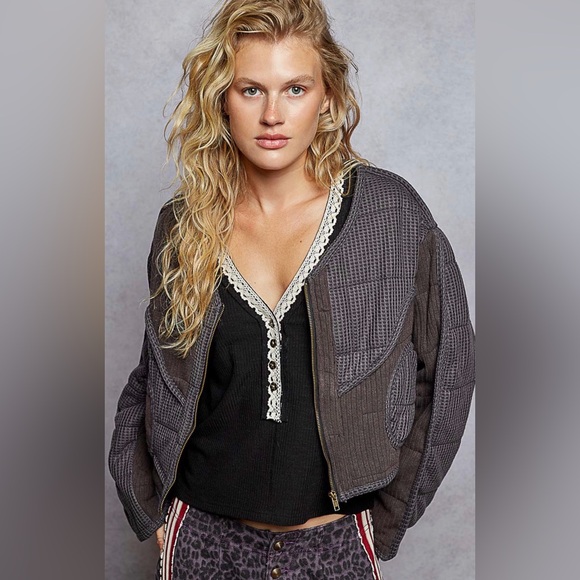 POL SMT2166 Black Bomber Jacket with Textured Fabric - Picture 2 of 7